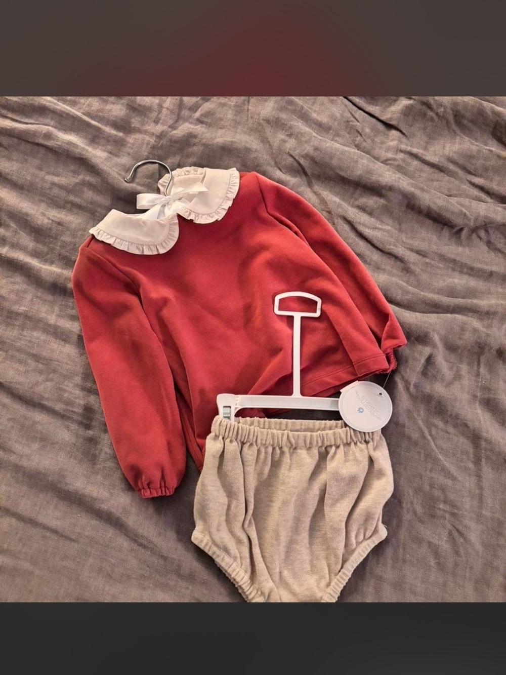 Edgehill Collection Rust Red Top with Cream Ruffled Collar and Cream Bloomers